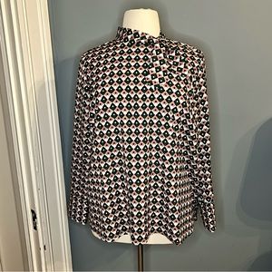 ELOQUII geometric blouse sz20 neutral pink with green